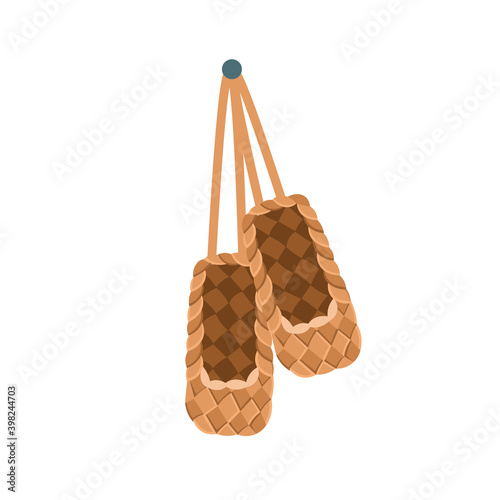 Russian bast shoes Lapti. Cartoon flat vector illustration isolated on white background.