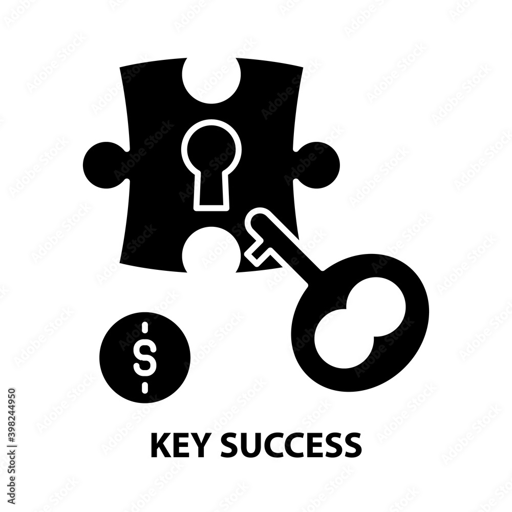 key success icon, black vector sign with editable strokes, concept illustration key success icon, black vector sign with editable strokes, concept illustration