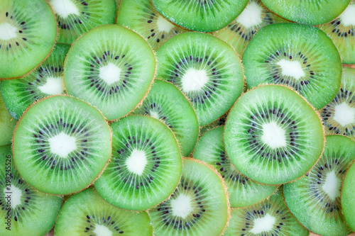 Top view of sliced kiwi use as a background