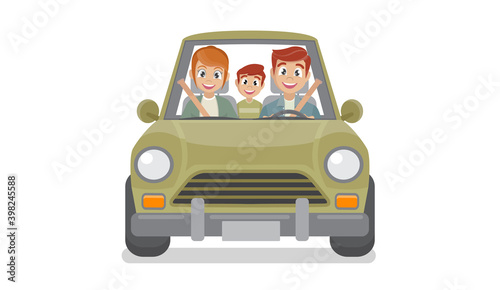 Happy family traveling in car., vector eps10