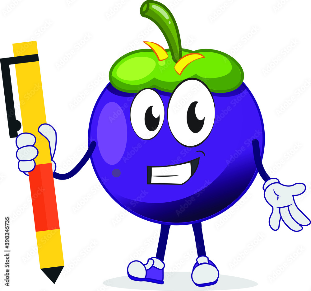 Cute mango Steen character holding pen with smile