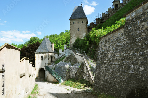 The road leading between the stone walls. The road leading to one of the towers.