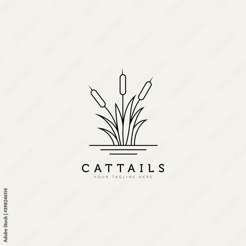 cattail plant outline minimalist logo design illustration design template - obrazy, fototapety, plakaty 