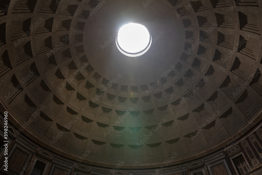 Panoramic view of interior of the Pantheon (temple of all the gods)