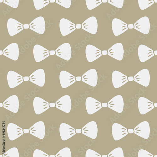 Vector seamless hand-drawn pattern with white bows on a brown background. Ribbon pattern for paper, textiles, hand-made decoration, scrap booking, printing, T-shirt, postcards.