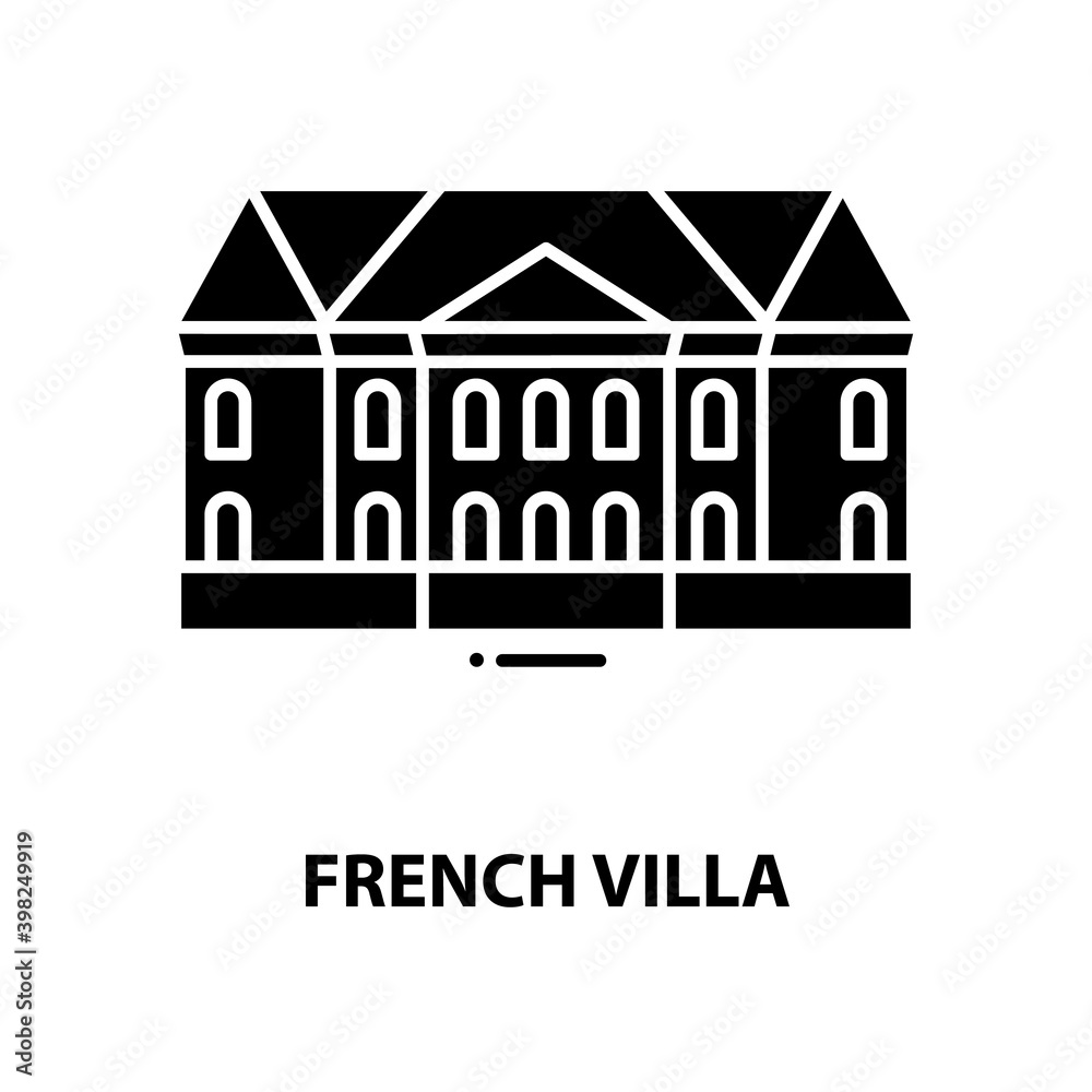 french villa icon, black vector sign with editable strokes, concept illustration