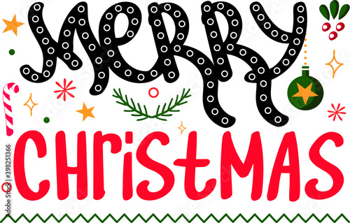Merry Christmas lettering vector concept. Isolated decorative text banner. Calligraphy illustration, Happy New Year handwritten background. 