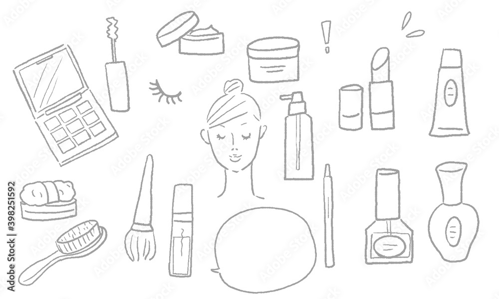 Hand drawn vector illustration set of cosmetics Hand drawn vector illustration set of cosmetics