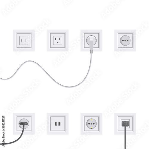 Electric sockets set in flat style, vector