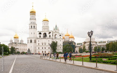  Kremlin.View of the cathedrals.Tourists visiting the sights