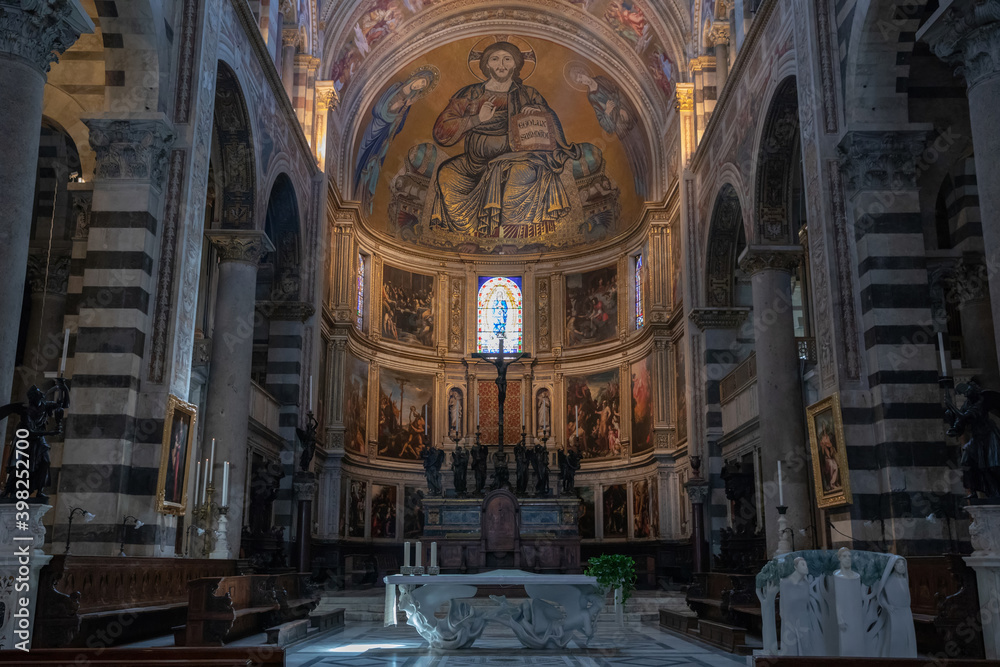 Panoramic view of interior of Pisa Cathedral