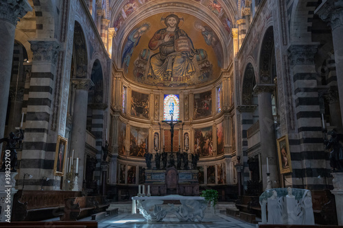 Panoramic view of interior of Pisa Cathedral