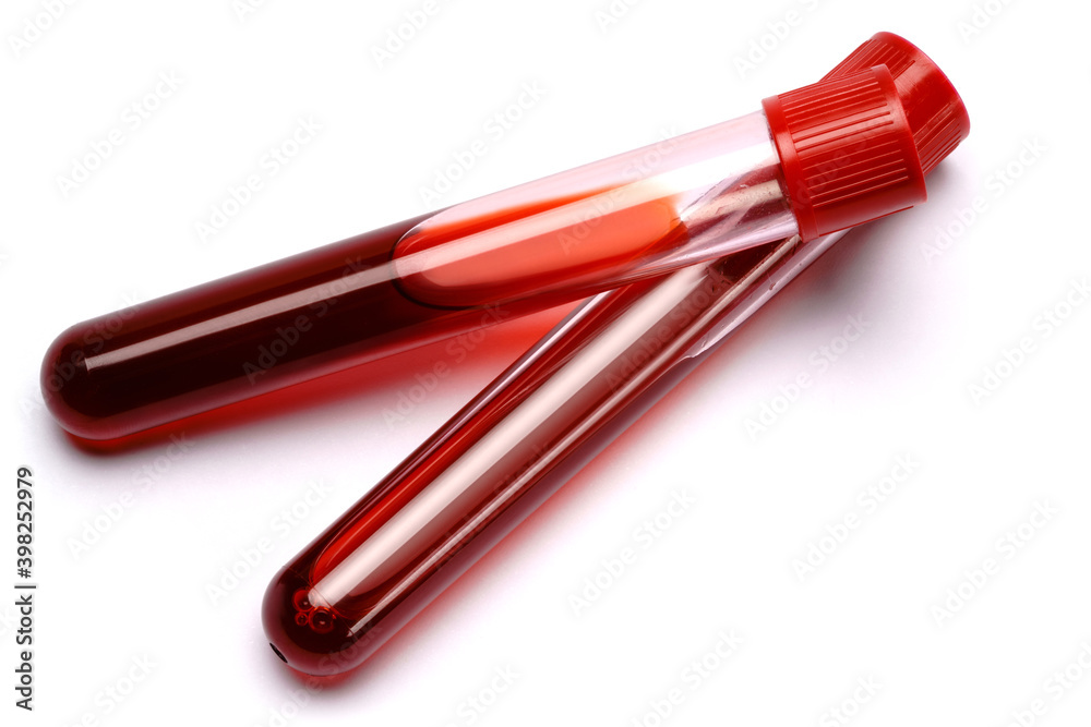 Test tube with red plug isolated on white background Test tube with red plug isolated on white background