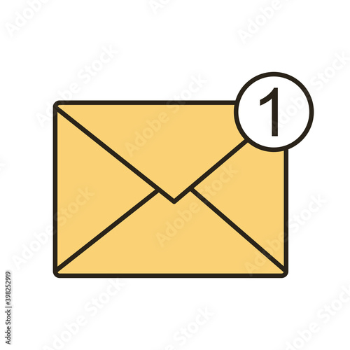 envelope mail with number one line and fill style icon