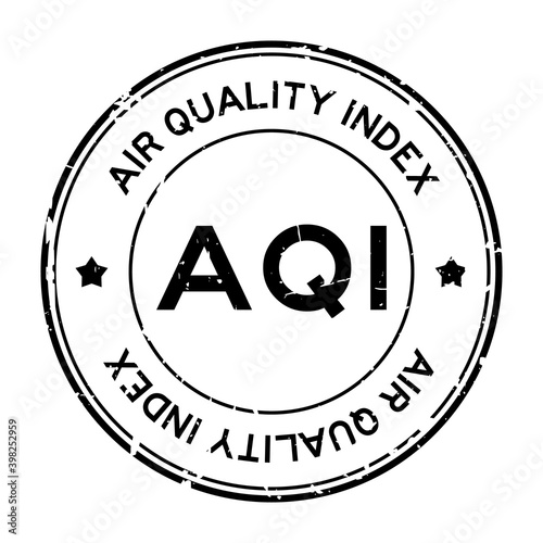 Grunge black AQI (Abbreviation of air quality index) word round rubber seal stamp on white background