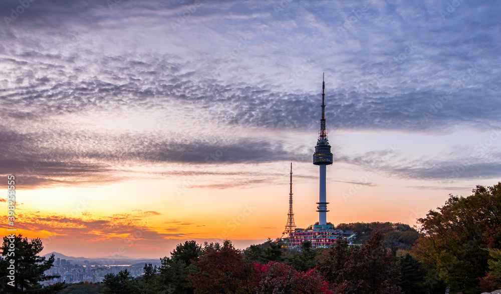 Namsan tower at sunset, Seoul South Korea.