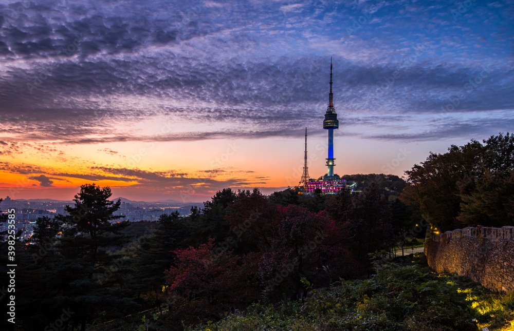 Namsan tower at sunset, Seoul South Korea.
