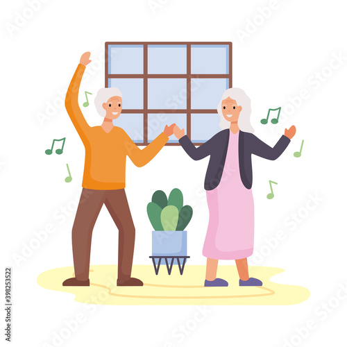 active seniors couple dancing characters