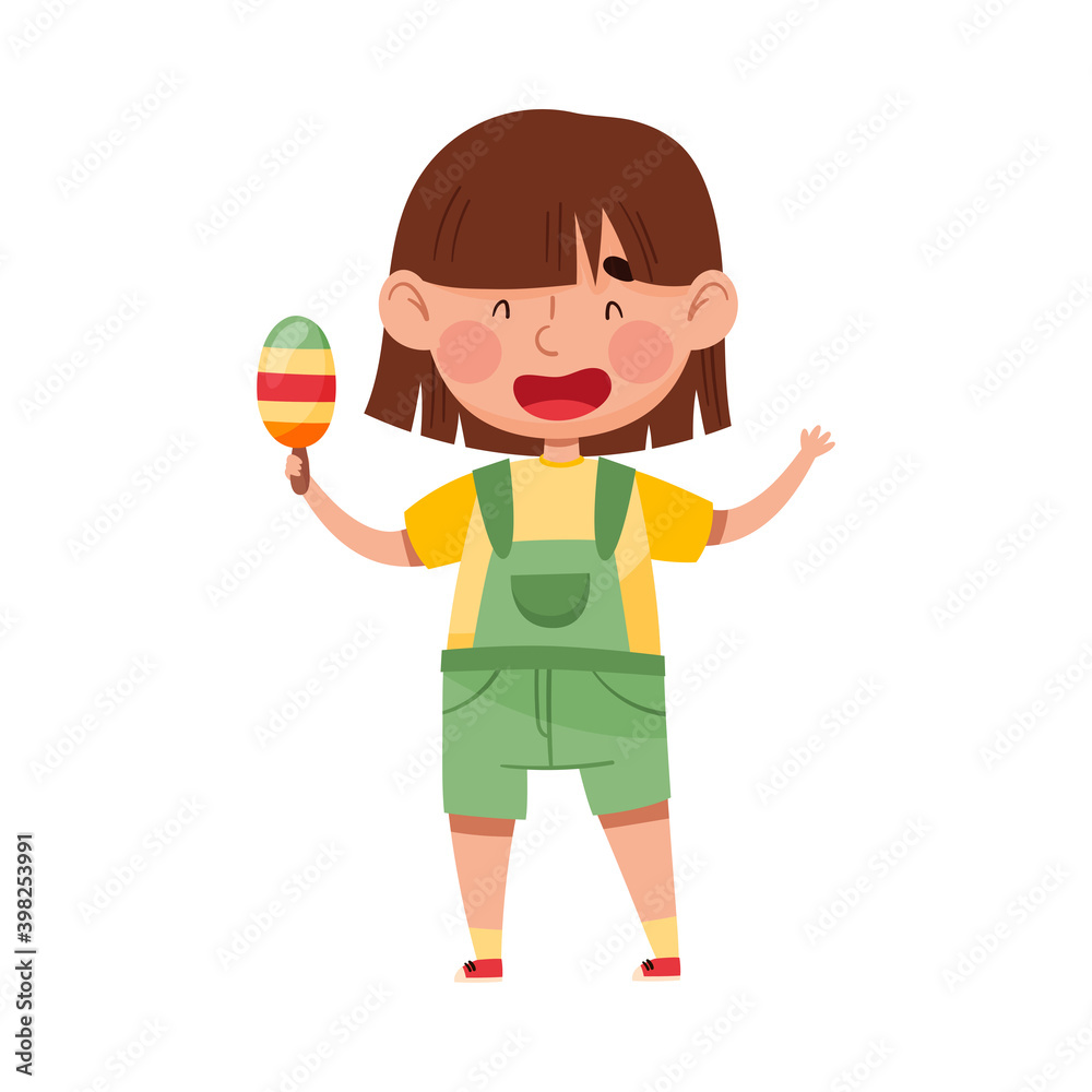 Funny Girl Character Holding Popsickle or Fruit Ice Vector Illustration Funny Girl Character Holding Popsickle or Fruit Ice Vector Illustration