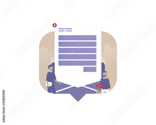 Web Mail. People check new message. Vector illustration with Web communication idea for telework, remote working, social media