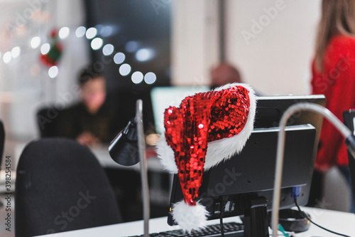 Santa hat on computer monitor