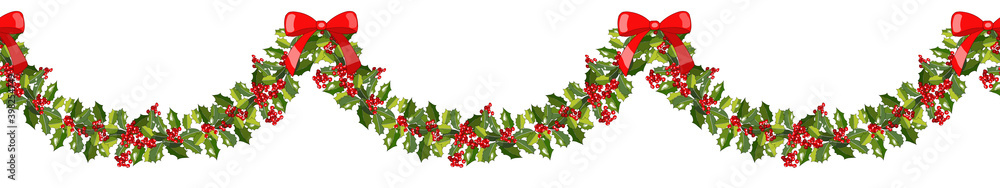 Fototapeta premium Vector seamless festive garland isolated on white background.