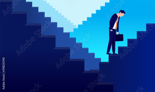 No end in sight - Businessman walking in endless stairs feeling sad and lost. No progress and stuck in a rut concept. Vector illustration.