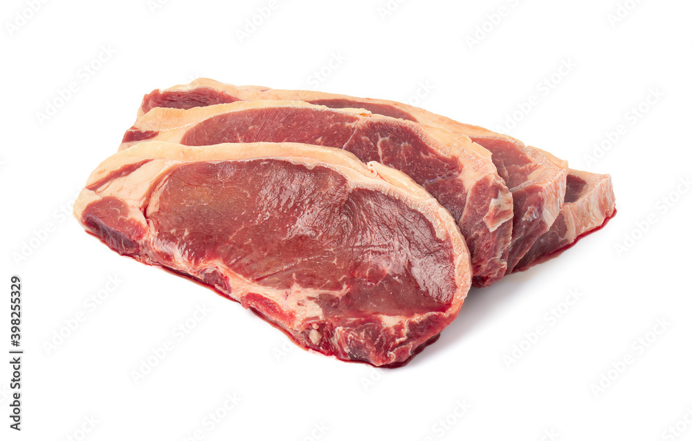 fresh raw beef steak isolated on white background with clipping path.