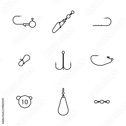 Set of different spinning fishing accessories and tackles, vector illustration.