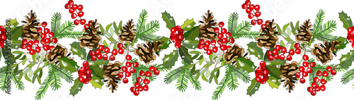 Hand drawn pattern with red berries. Vector hand drawn frame for Christmas cards and winter design.