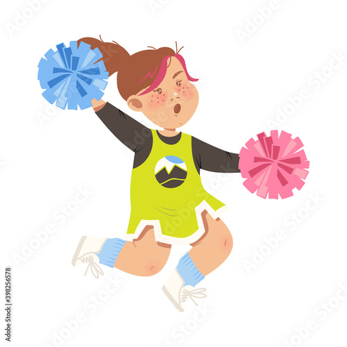 Energetic Girl with Ponytail Performing Dancing Pas Vector Illustration