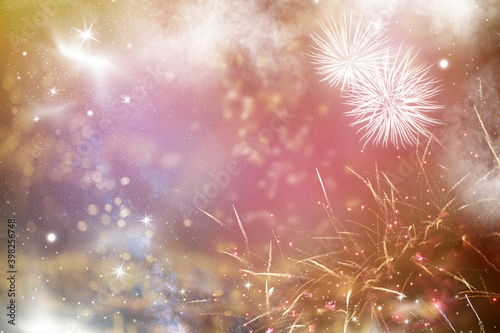 Holiday background with fireworks and magic lights