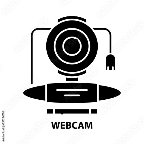 webcam icon, black vector sign with editable strokes, concept illustration