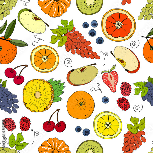 Seamless pattern with fruits and berries. Endless texture for season summer design.