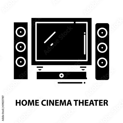 home cinema theater icon, black vector sign with editable strokes, concept illustration