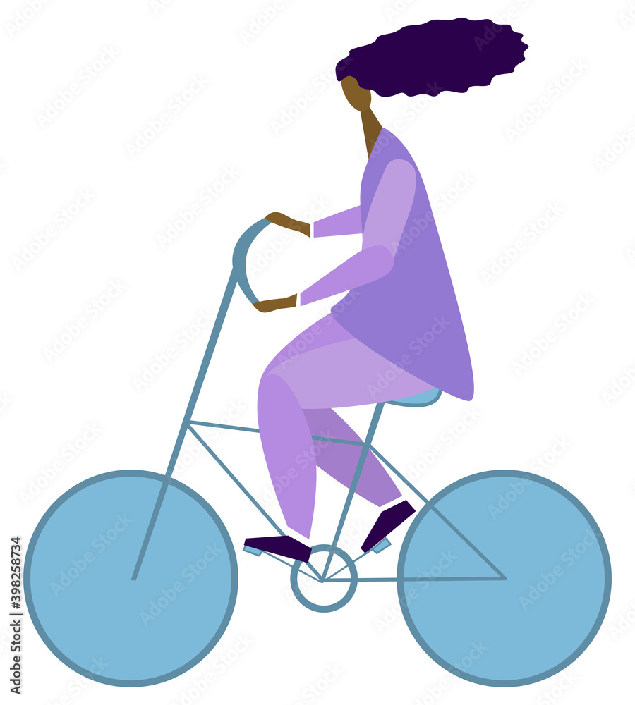 Woman riding bike. Flat style.