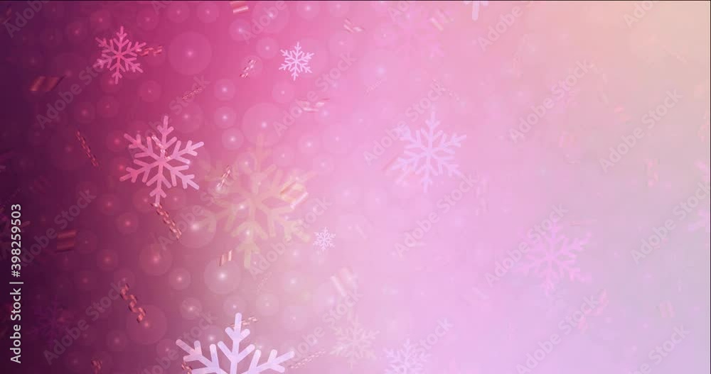 4K looping light pink, red animation in Christmas style. Holographic abstract video with snow and stars. Movie for a cell phone. 4096 x 2160, 30 fps.
