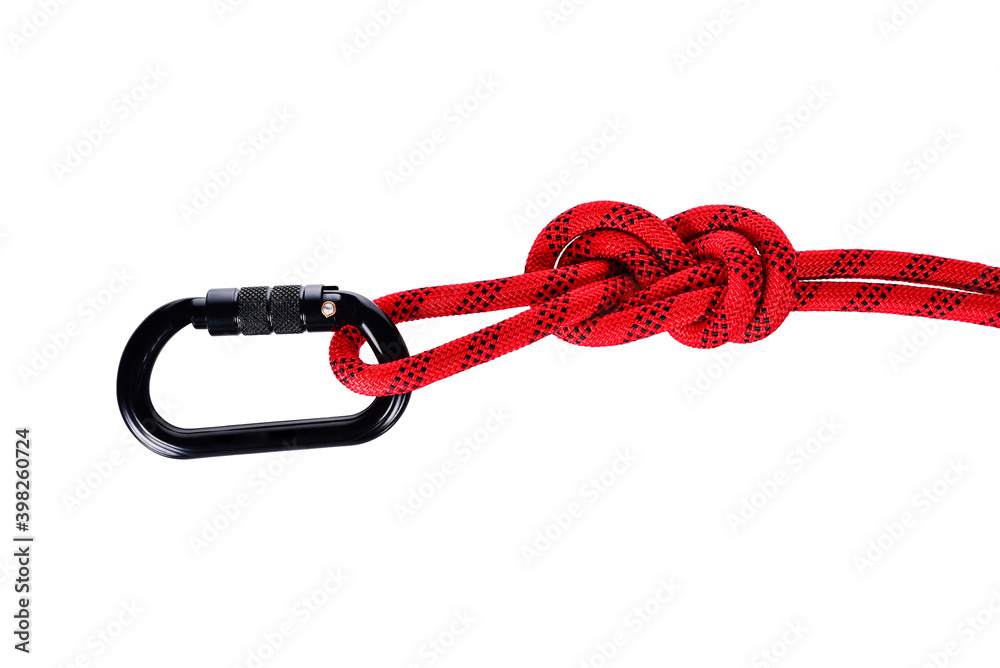 Black Carabiner D-Shaped in black color isolated on white background with clipping paths.