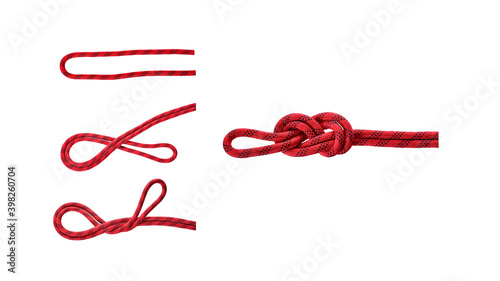 The process of tying the rope isolated on white background.