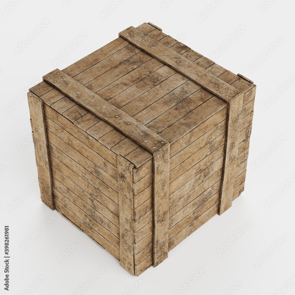 Realistic 3D Render of Wooden Box