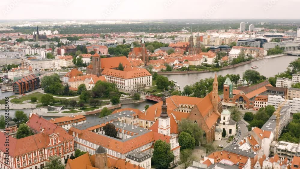 Aerial view of Wroclaw downtown. It is the old city in western Poland Aerial view of Wroclaw downtown. It is the old city in western Poland