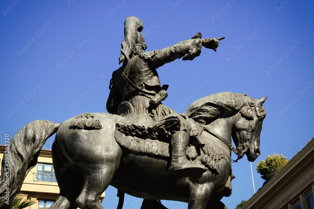 View of the statue of the General and Greek hero Theodoros Kolokotronis in Athens, Greece, March 12 2020.