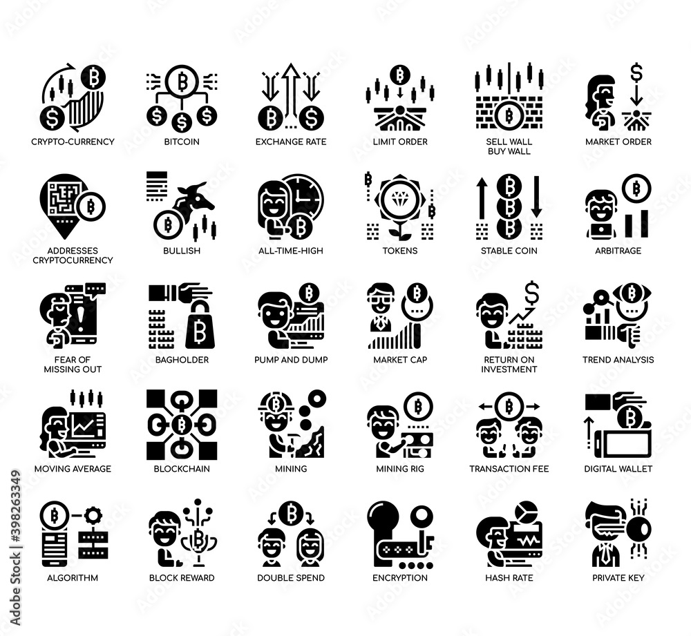 Set of Cryptocurrency thin line and pixel perfect icons for any web and app project. Set of Cryptocurrency thin line and pixel perfect icons for any web and app project.