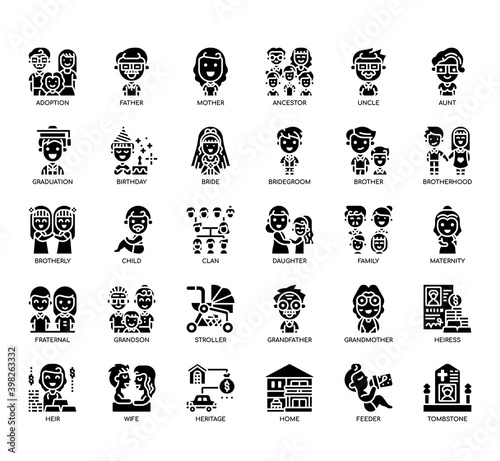 Fotografie Set of family thin line and pixel perfect icons for any web and app project