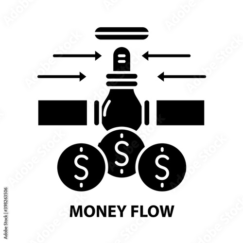 money flow icon, black vector sign with editable strokes, concept illustration