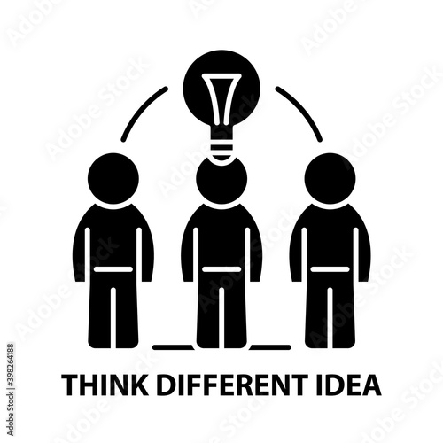 think different idea icon, black vector sign with editable strokes, concept illustration