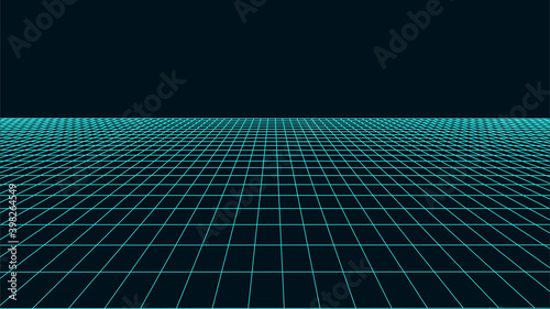 Abstract perspective green grid. Wireframe landscape. Vector illustration.