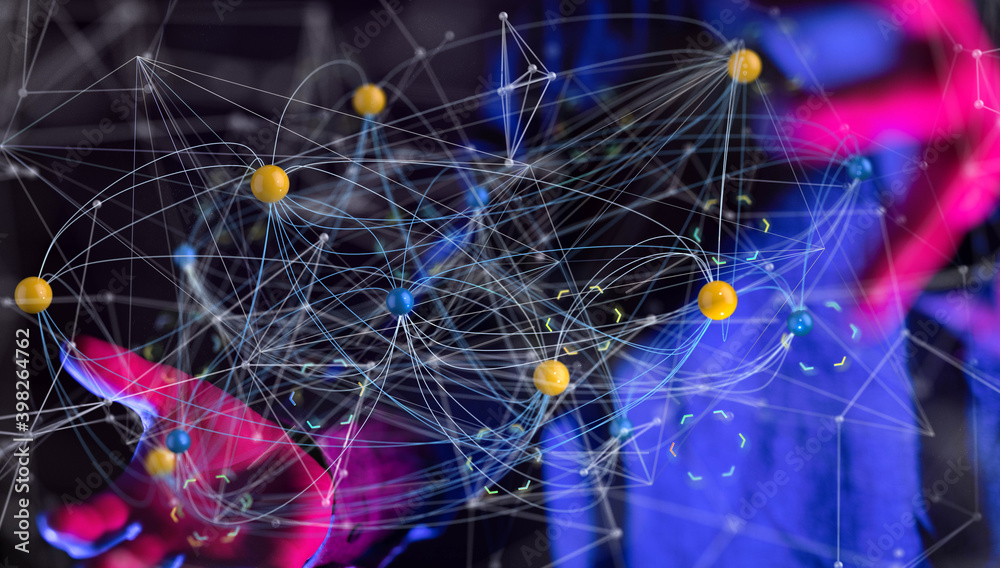 Abstract network of physical devices on the Internet using a network connection with statistics numbers 3d illustration Abstract network of physical devices on the Internet using a network connection with statistics numbers 3d illustration