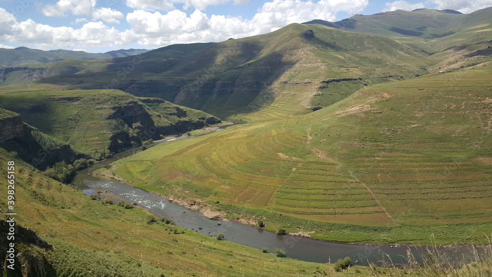Mountain range scenery around Rakotoane in Lesotho
