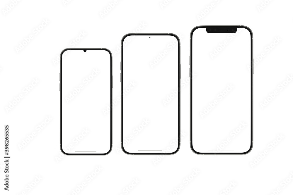 set of smartphone blank white screen mockup on white background set of smartphone blank white screen mockup on white background